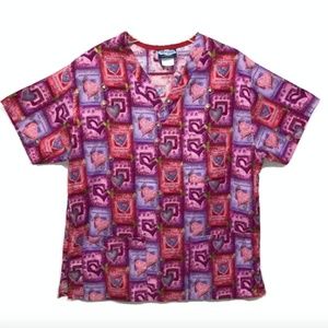 Comfy Cotton Gold Pink Hearts Sz Large Scrub Shirt